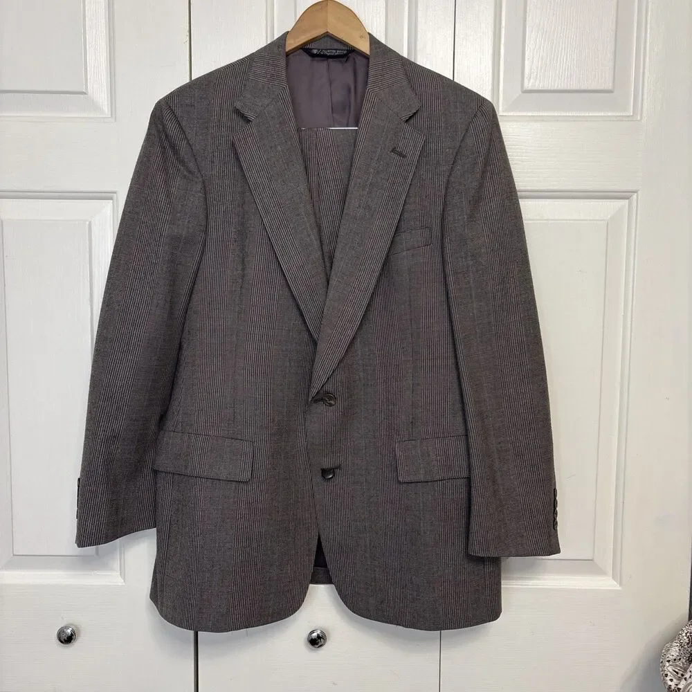 Austin Reed 2 Piece Suit Mens 42R 38x30 Tan Windowpane Houndstooth Check Wool